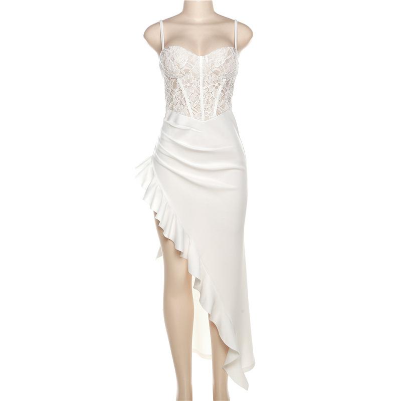 Nowa Damska Moda Koronkowe Ramiączka Seksowna Dopasowana Sukienka z Rozcięciem Kolczyki dla Kobiet