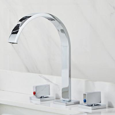 Widespread Basin Faucet Bathroom Sink Faucet  3 Hole Brush Gold Bathroom basin Mixer Brushed Gold Faucet Black Sink Mixer