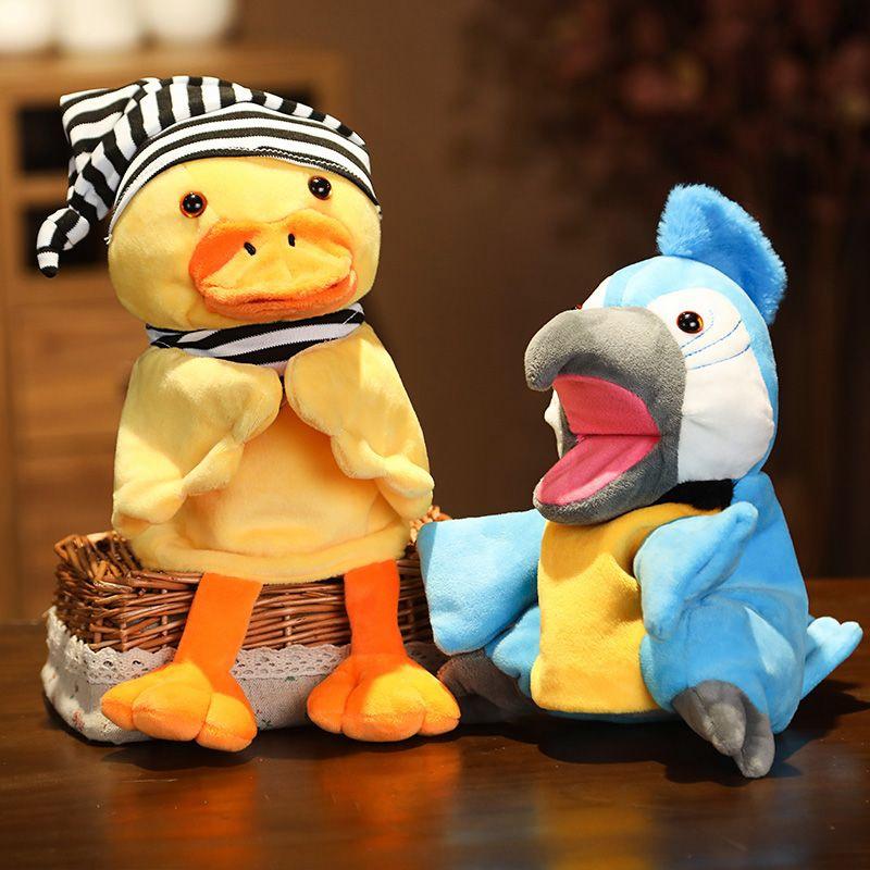 28cm Cartoon Parrot Hand Puppet Plush Toy Kindergarten Family Lulling Performance Story Head Cover Birthday Gift for Child
