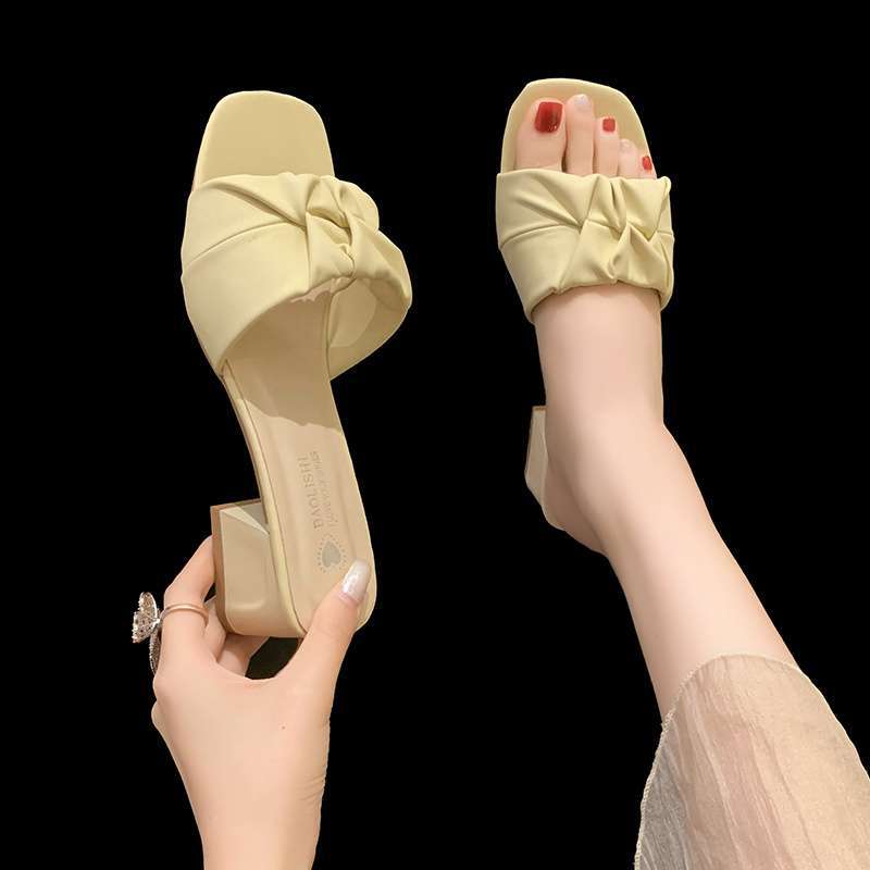 Temperament thick heel cool slippers women's summer wear fashion 2025 new with skirt high heel cool slippers