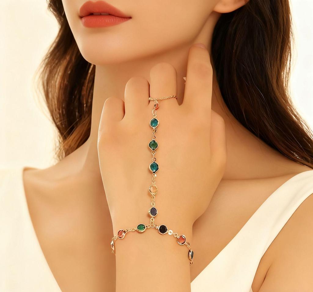 European and American Style Colorful Geometric Alloy Bracelet Necklace for Women