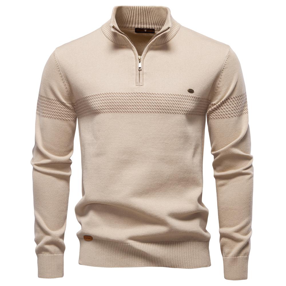 AIOPESON Thermal Men's Sweater Half Zip Knit Pullover Thick Warm Striped Design Knitted Outdoor Casual Sweater Men EUR L 75-85kg