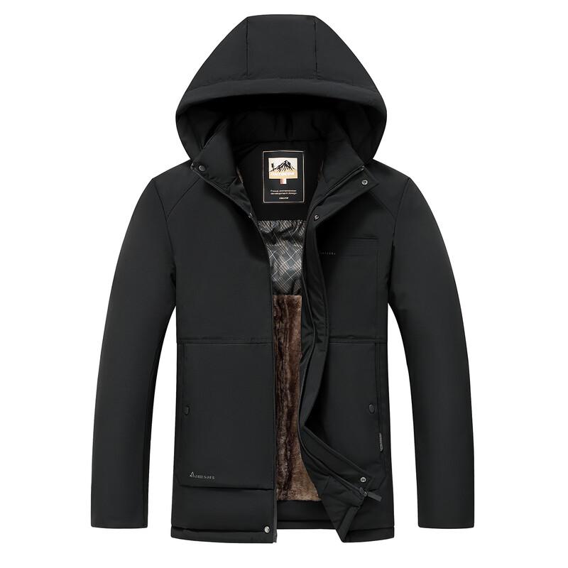 Peimeng Men's Casual Solid Color Zippered Winter Jacket with Detachable Hood