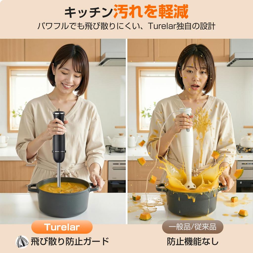 Turelar Hand Blender, 15,000 rpm, for Baby Food, Electric Hand Mixer, Gift Idea, Crushes Ice, Food Processor, Electric Whisk, Slim and Compact, Attach