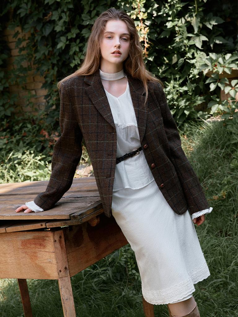 Lenina Felicia Classic Wool Jacket_Brown Check