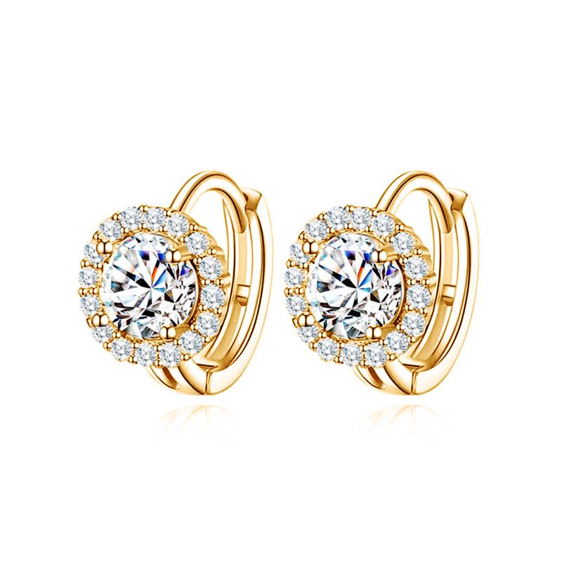 Round flash diamond zircon ear buckle light luxury fashion design simple round diamond stud earrings
