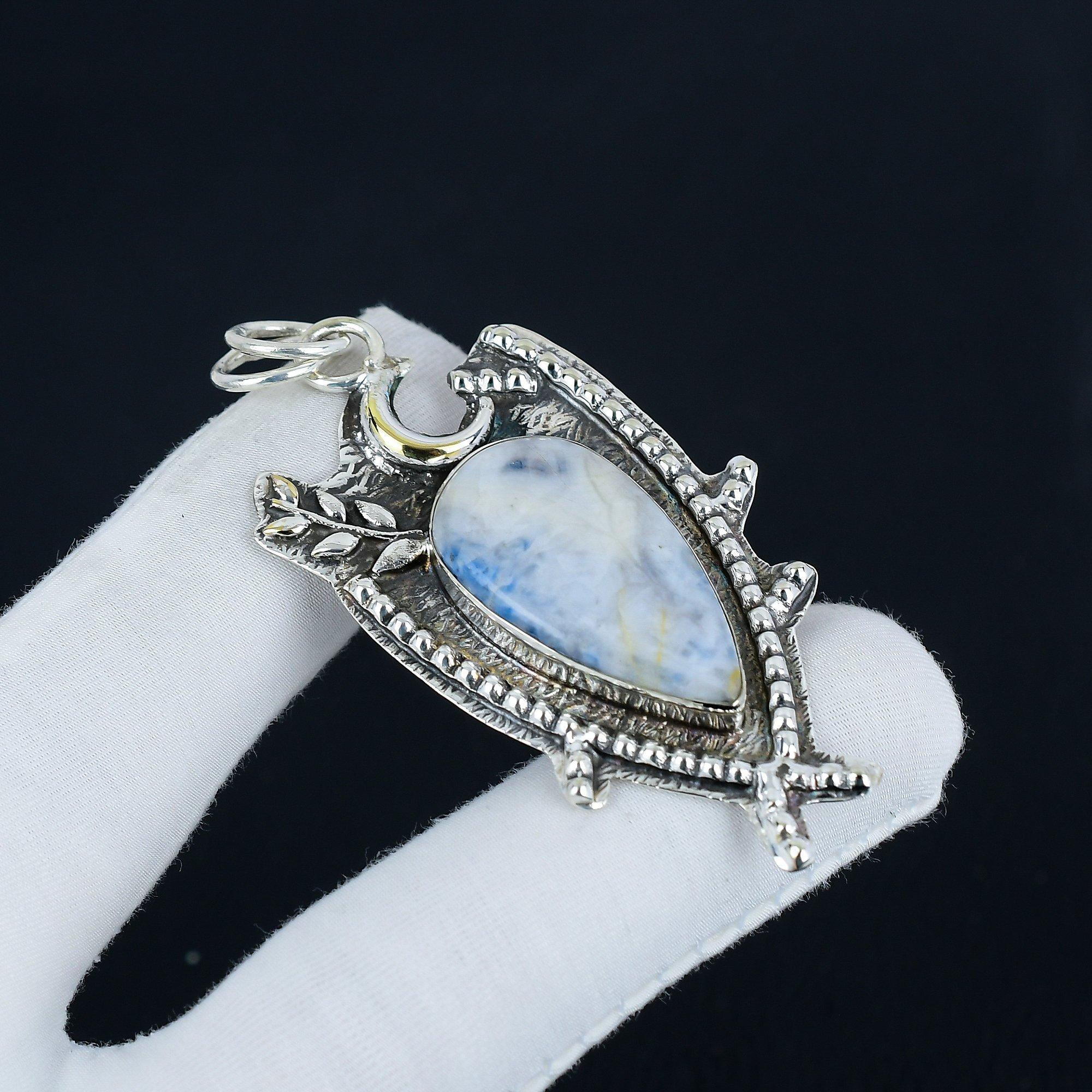 

Natural Blue Scheelite Gemstone Silver Pendant in 925 Sterling Silver- Handmade Design, Everyday Wear Jewelry, Unique Pendant Easter Gift 2.55 синий