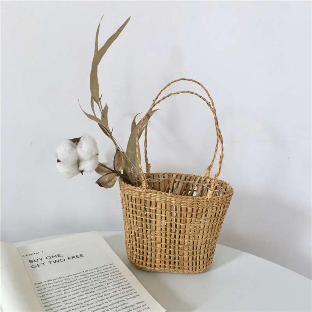 With Handle Small Flower Basket Handmade Storage Basket New Straw Woven Basket