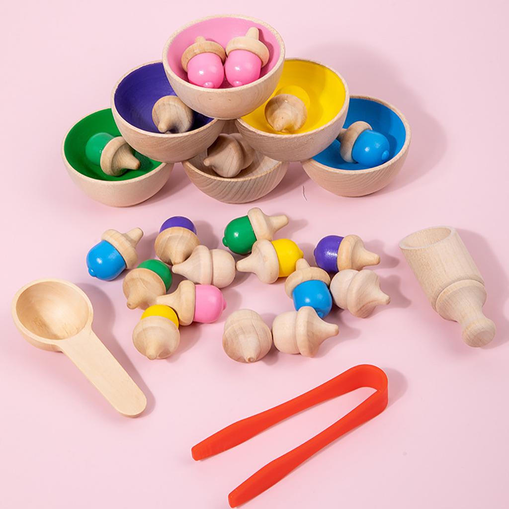 Educational Fun Counting Color Classification Cup Wooden Toy Clip Beads Color Matching Gift