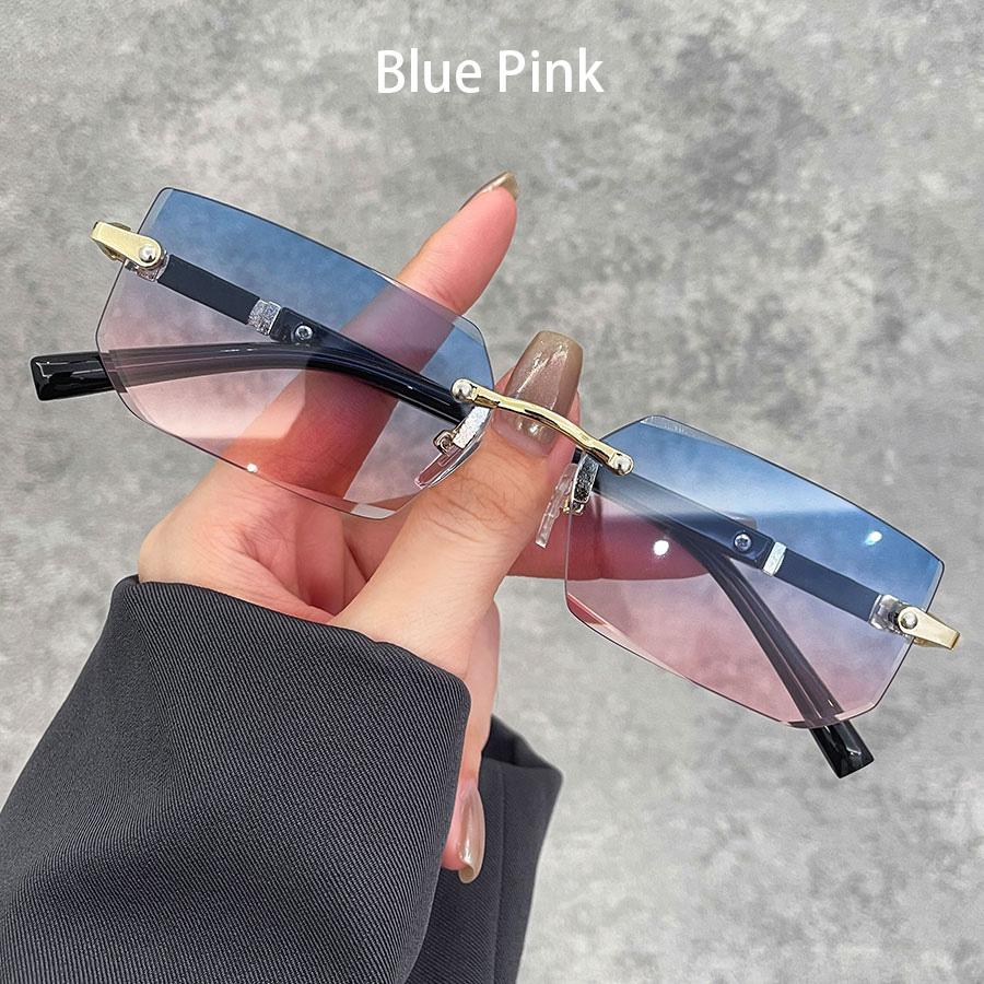 Luxury Rimless Business Rectangle Gradient Lens Unisex Fashion Sunglasses Women Men Fashion Colored lenses Metal Frame Glasses
