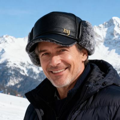 Herren Lederhut Winter Warmer Ohrenschutz Hut für Mittelalte und Ältere Bombermütze Dicke Kältefeste Mütze