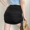 2026 European & American High-Waisted Slimming Drawstring Lace-Up Mini Skirt with Built-in Shorts