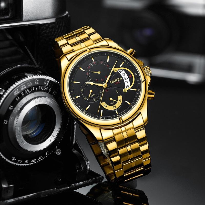 Fashion Brand Waterproof Business Watch, Stainless Steel With Three Eyes And Six Needles Watch Men'S Watch