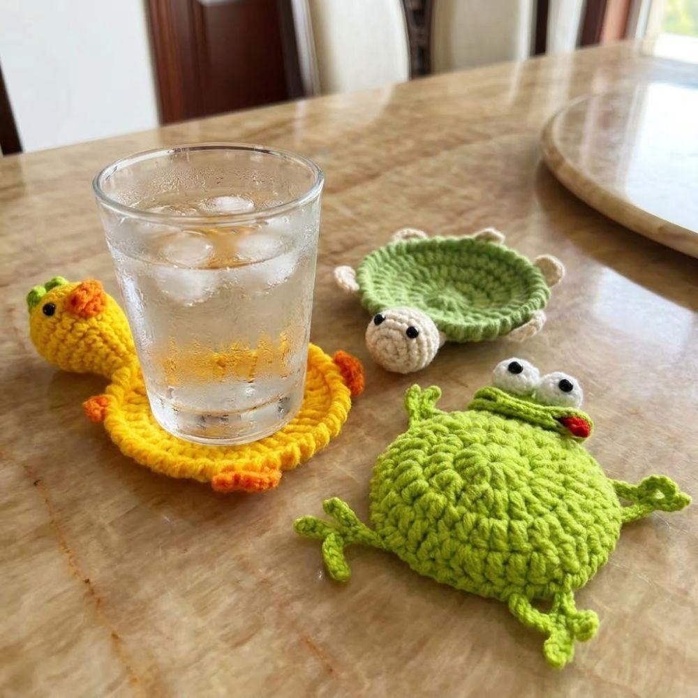 Funny Knitted Cup Mat Hand Woven Insulation Pad Finished Animal Drink Coaster Gift