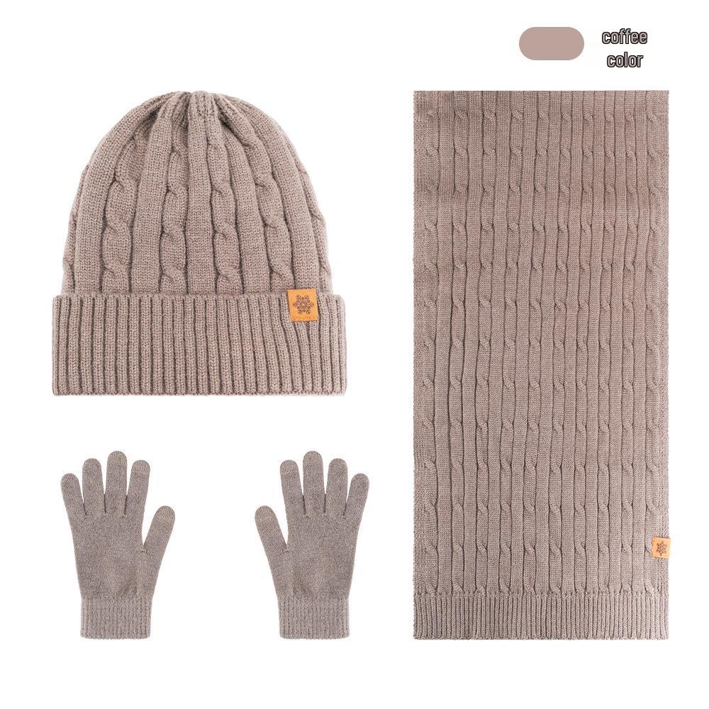Men's Winter Plus Velvet Knitted Hat, Scarf & Gloves Set - Thick, Cold-Proof for Outdoor Cycling.