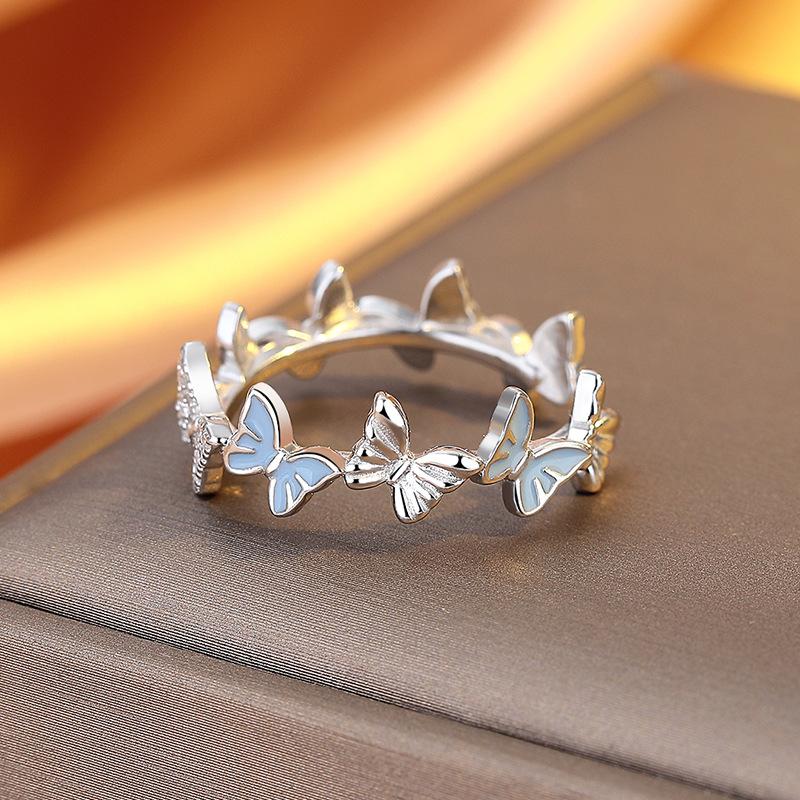 2026 Blue Butterfly Ring Female Simple High-value Index Finger Ring Light Luxury Unique Sweet and Cool Wind Open Ring