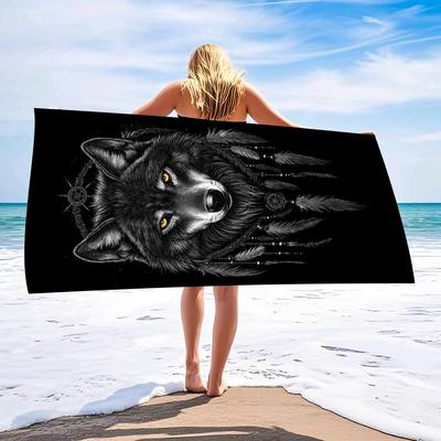 1 Stück Mikrofaser-Haarband Wolf Kokospalmen-Landschaftsdruck Strandtuch Bergsteigen Yoga Strand Schwimmen Küstensportarten