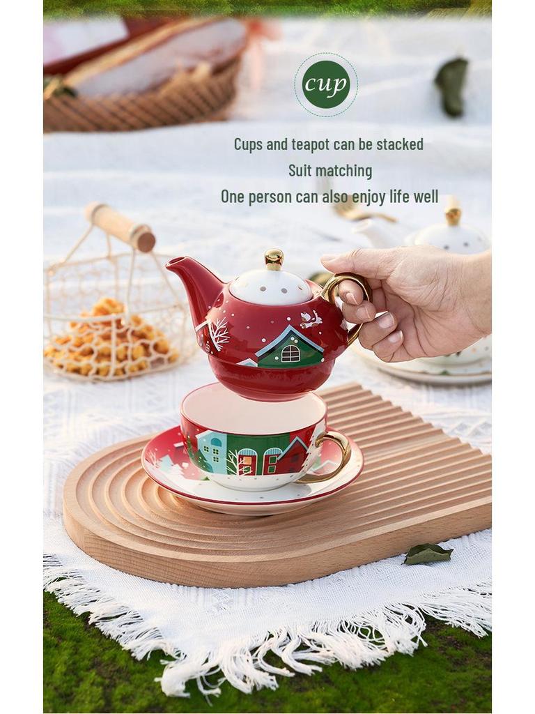 Christmas Gold-Plated Ceramic Tea Set: Special Edition Cup & Saucer Gift