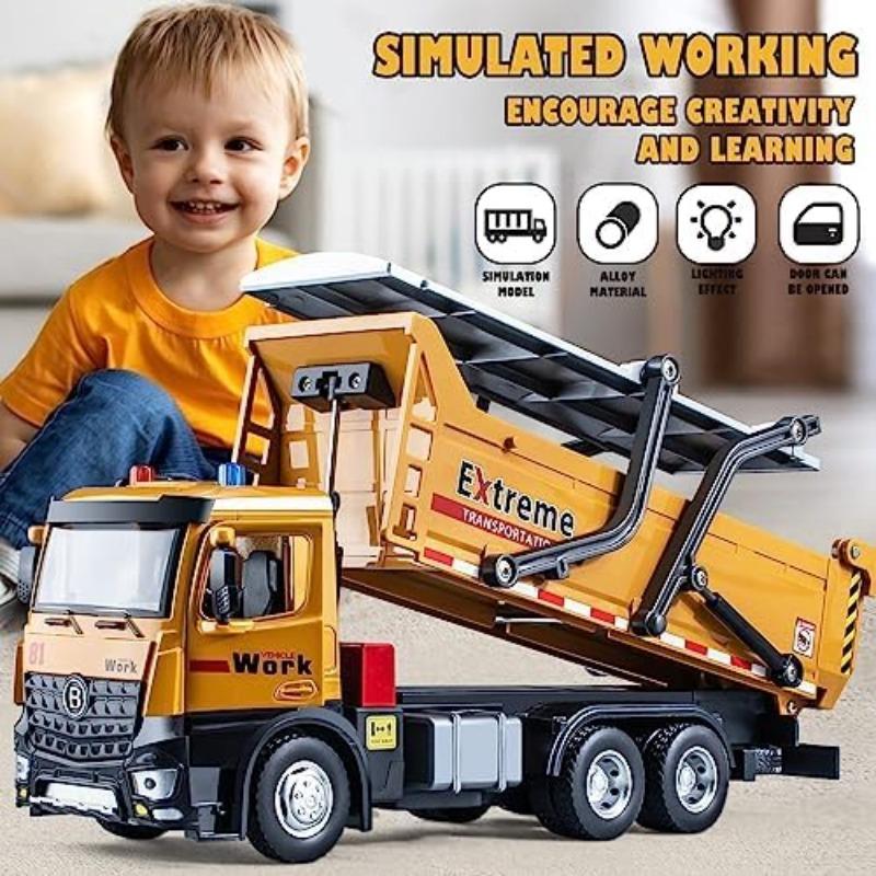 1/24 Scale Dump Truck Toy Metal Die Cast Construction Truck Toys with Simulated Sounds and Lights,Dump Truck Toy with Openable Rear HoodDump Trucks