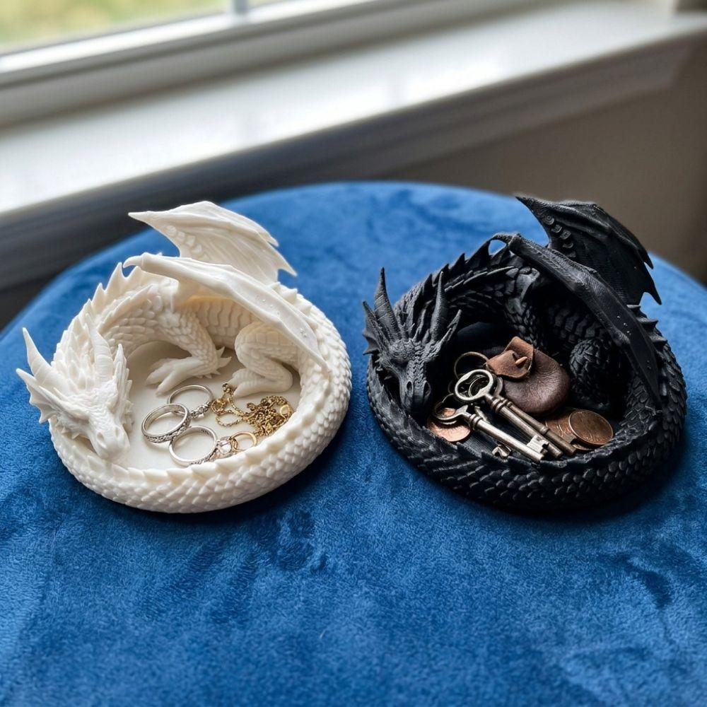 Gothic Dragon Guardian Catchall Dish Dark Style Key Coin Storage Holder Entryway Front