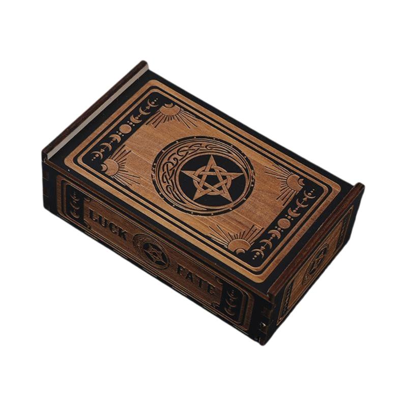 Portable Wood Tarot Cards Box Push Pull Cards Box Gift Case Divination Card Storage Container Witch Decoration Enduring