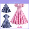 Rochie Vintage Barbie Roz cu Pătrățele și Guler cu Fundă Fluture