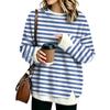 Women's Fashion Flannel Round Neck Two-Piece Striped Print Top with Spliced Design