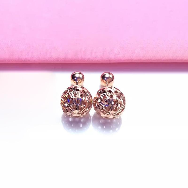 Exquisite Russian 585 Purple Gold Shiny Two-Wear Screw Ball Stud Earrings Plated Rose Gold Hollow Stud Earrings Jewelry (pair of rose gold plated)