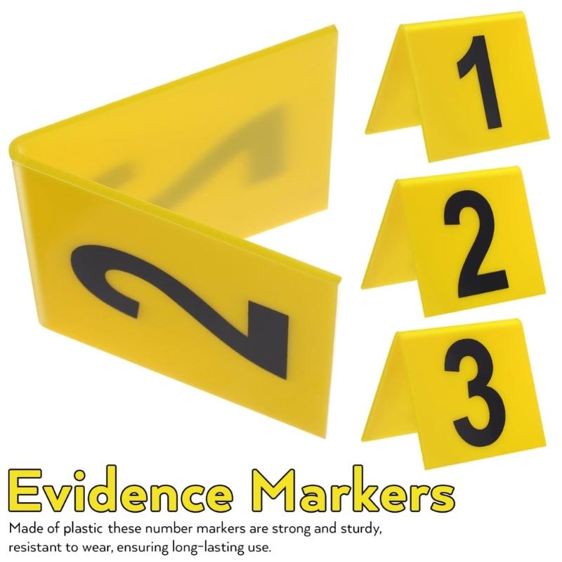 10Pieces Professional Crime Scene Markers Reusable Bright Yellow Labels Perfect for Training Simulations and Halloween Decors
