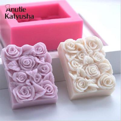 1PC Rectangle Rose Flower Silicone Molds Handmade Fondant Cake Mold Epoxy Resin DIY Baking Aromatherapy Decoration Mould