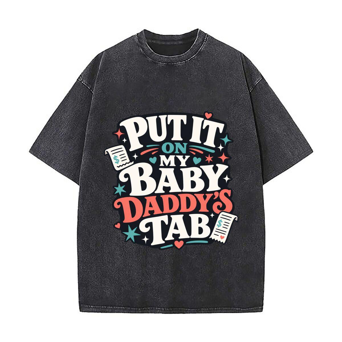 Playful Baby Daddy Bar Quote Daily Commute Vintage Distressed T Shirt Loose Washed Sleeve S