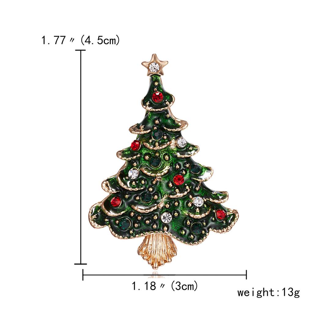 Rinhoo Green Enamel Christmas Tree Brooches For Women Vintage Colorful Rhinestone Xmas Tree Pins Fashion New Year Party Jewelry