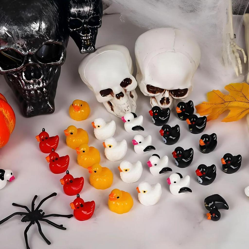 10/20Pcs Mini Resin Duck Halloween Pumpkin Ghost Miniature Ducks Tiny Animals Figures Statue Ornament For Halloween Party Gift