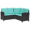 Garden Sofa Set with Cushions 2 pcs Black and Turquoise Poly Rattan