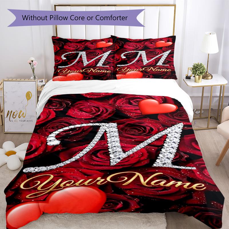 Rose Customize Your Name Bedding Set Breathable Duvet Cover with Pillowcases Home Decoration Birthday Gift