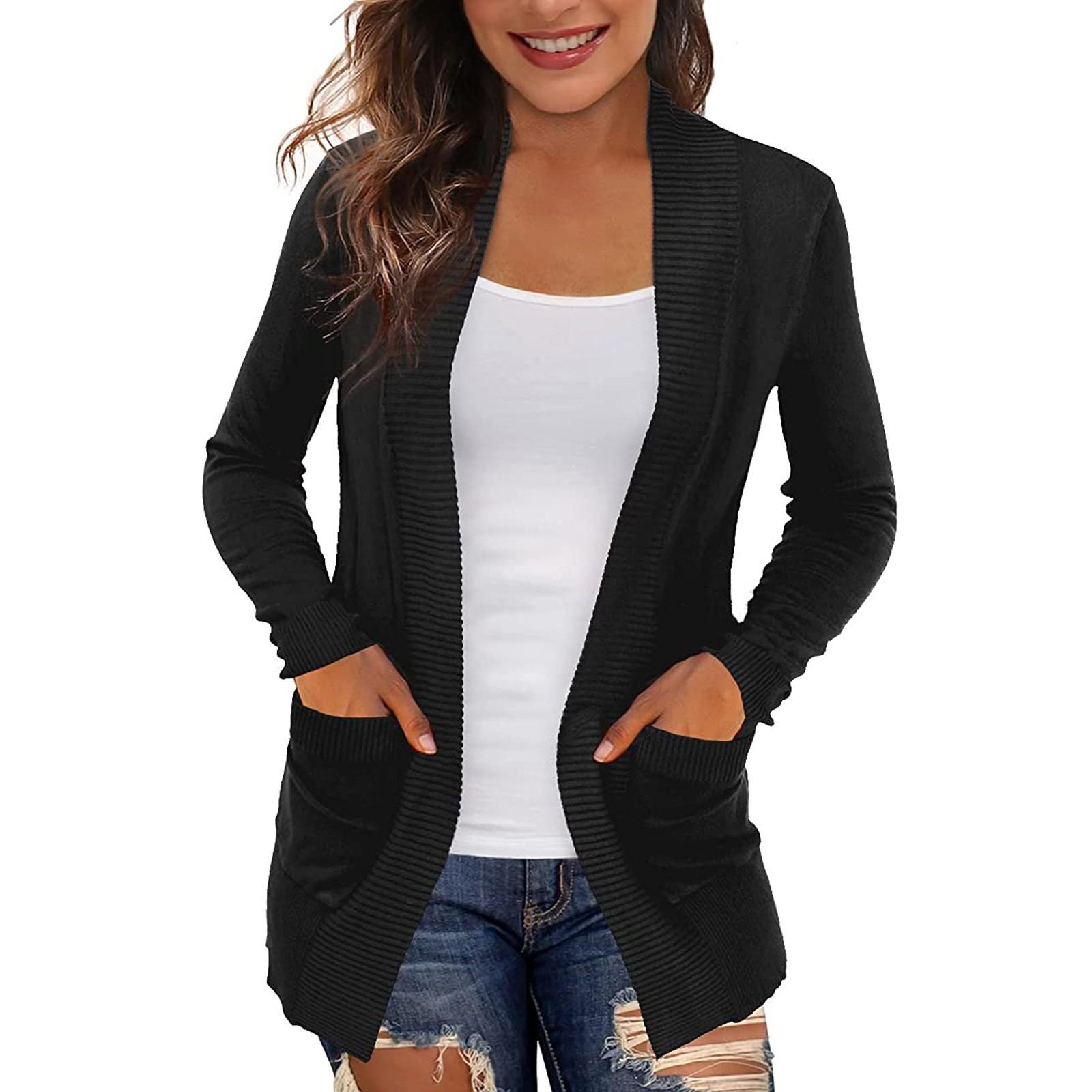 Women s Cardigan Casual Lightweight Knit Cardigan Sweaters Of Female M чёрный