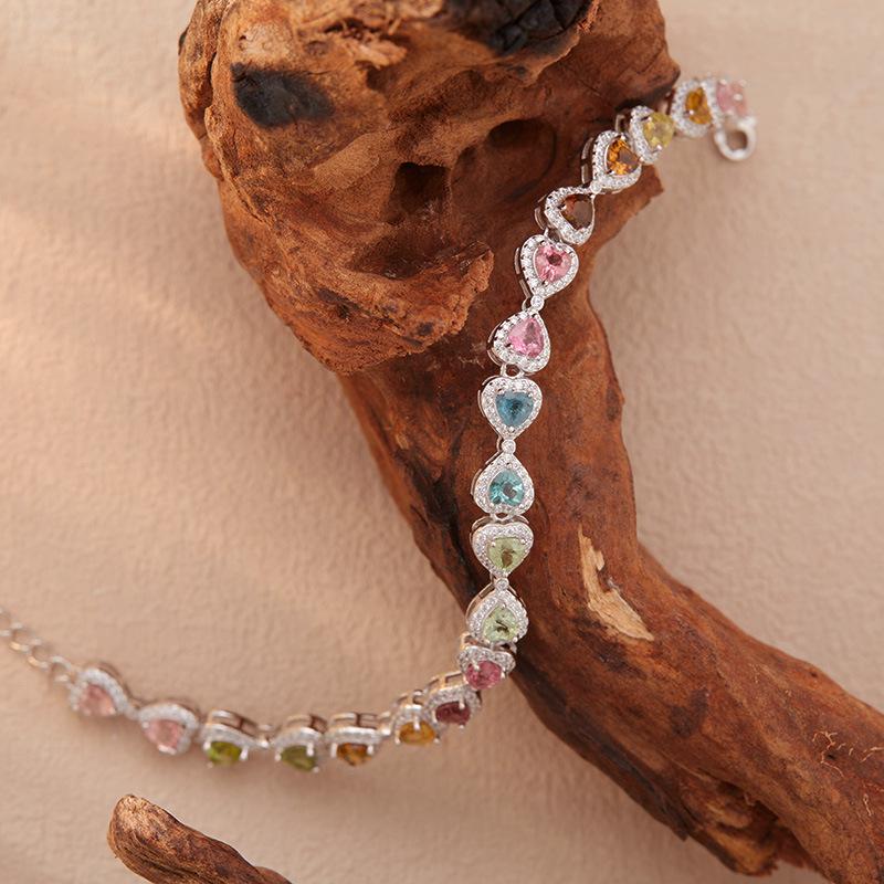 Candy Color Natural Tourmaline Bracelet Women'S S925 Silver Jewelry Xiaohongshu