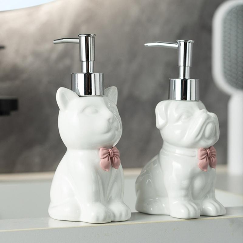 Elegante Keramik-Spenderflasche für Lotion, Handseife und Desinfektionsmittel, nachfüllbarer Behälter mit Katzenmotiv, Haushaltshelfer