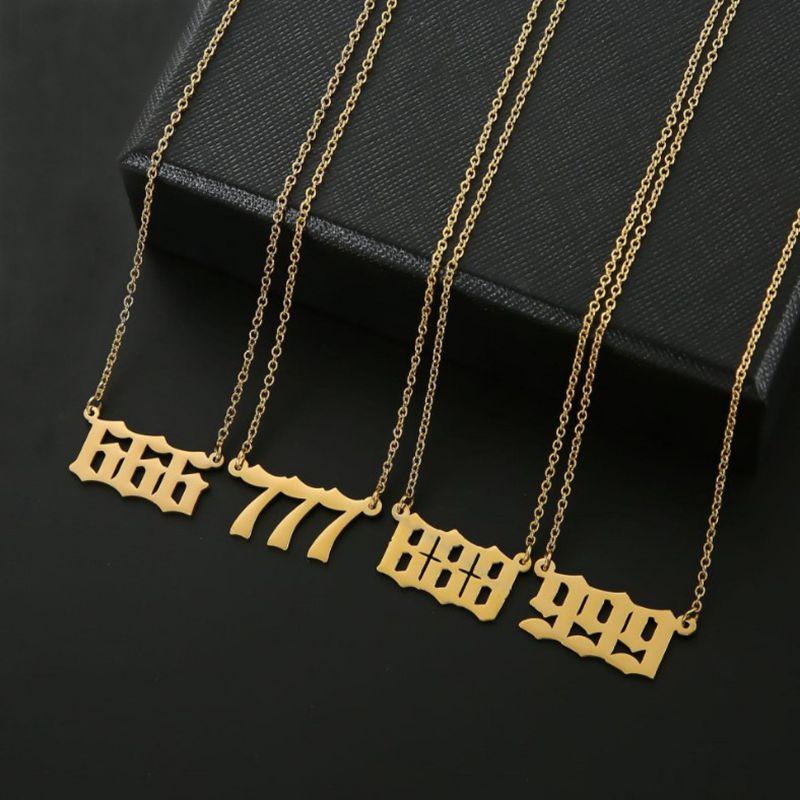 Stainless Steel Angel Number Lucky Numbers Necklaces 111 222 333 444 555 777 888 999 666 000 Women Pendant Necklace