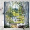 Oil Painting Style Shower Curtain - Wildflowers Meadow Scene, Polyester Bathtub Curtain With 12 Hooks, Ideal For Bathroom Decor