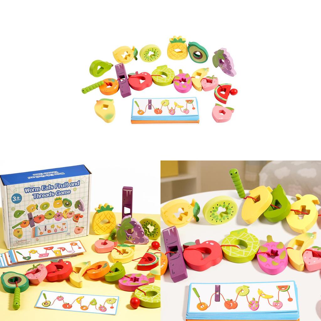 Gioco di infilare la frutta in legno per bambini Giocattoli educativi Gioco interattivo di logica