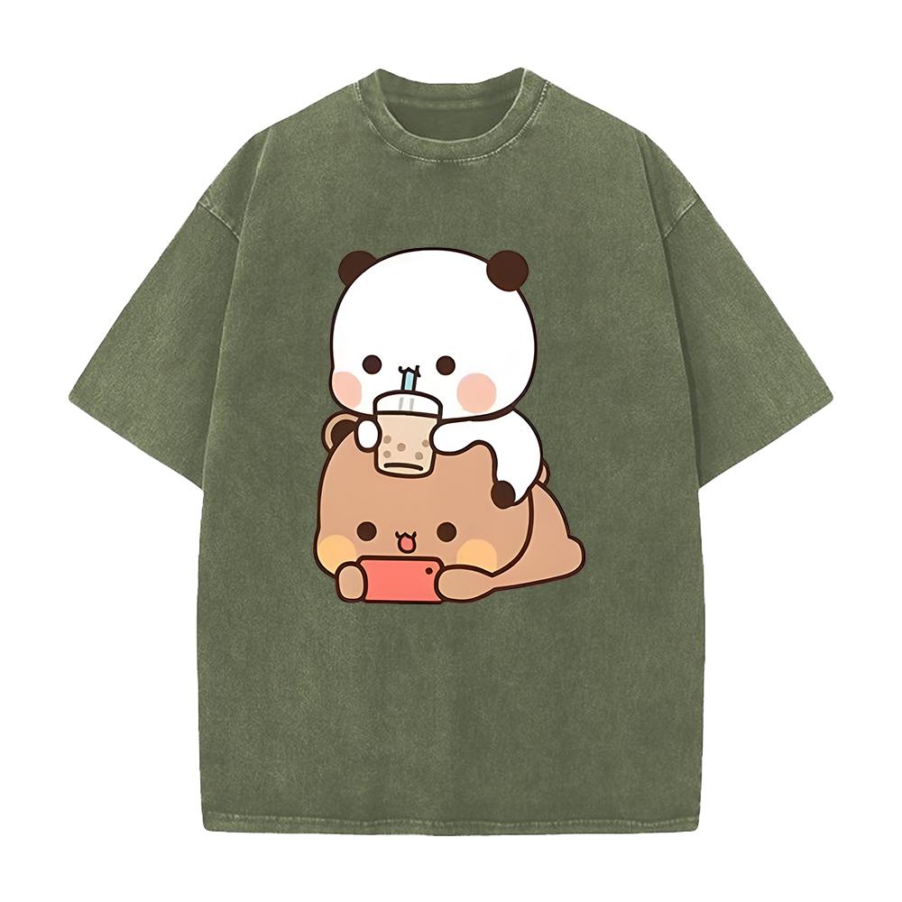 Bubu Cartoon T Shirt Women Men Unisex Couple Tshirt Summer Short Sleeve Tshirt Clothing Washed Cotton ONeck Tee Streetwear