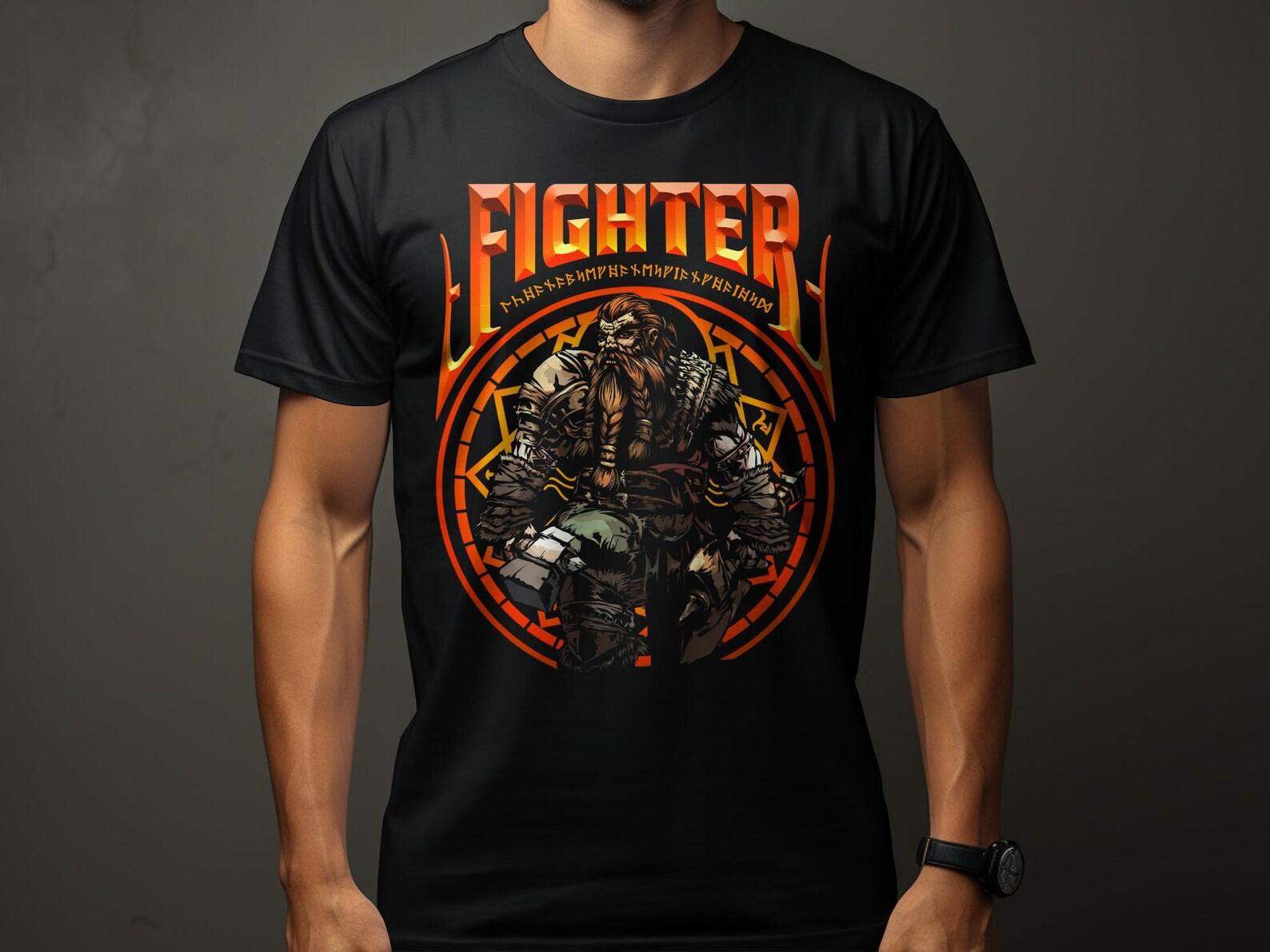 Dwarven Fighter T-Shirt, Dwarf RPG Gamer Shirt, Fantasy Roleplaying Tee, Tabletop Gaming Apparel, Viking Warrior Fighter Graphic S