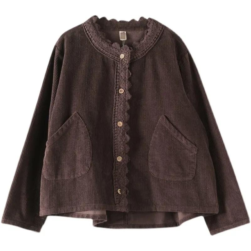 Coats for Women Winter Jacket Thickened Solid Color Corduroy Lace Loose Casual Coat Top