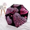 1pc Pink Leopard Heart Automatic Opening and Closing Folding Umbrella with 8 Iron Ribs - Portable, Foldable for Travel Yy251124111