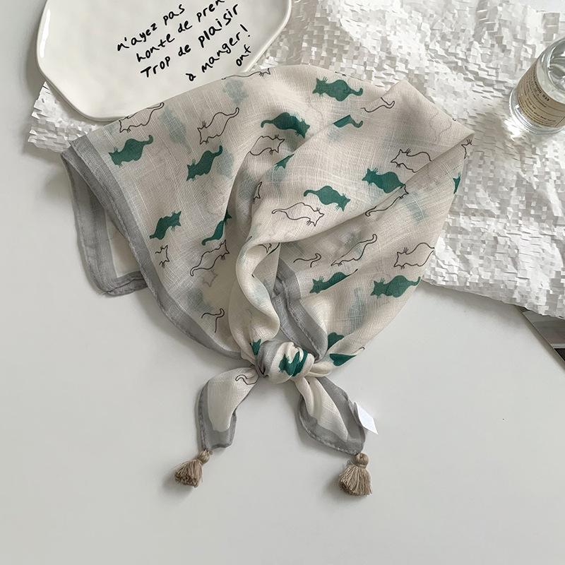 Women's silk scarf square scarf high-end neck protection scarf small fresh decorative floral headscarf hair band fringed hair accessories