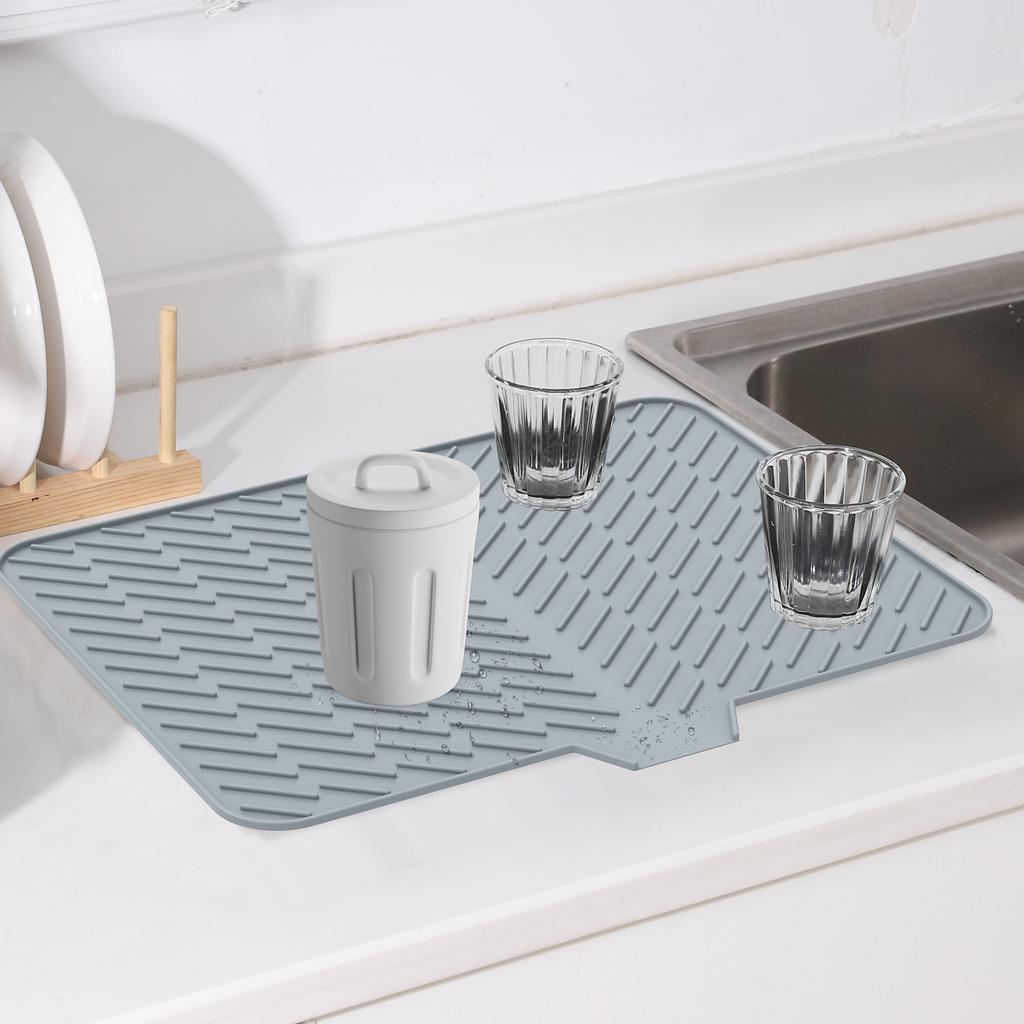 Silicone Dish Drying Mat for Kitchen Counter, Non-Slip Drain Pad with Built-in Drain, Heat Resistant Dish Drying Pad