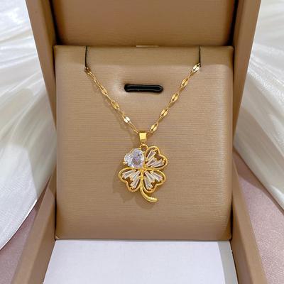 Light Luxury Full Diamond Micro-Inlaid Zircon Temperament Super Fairy Flower Necklace Copper Electroplated Real Gold Pendant