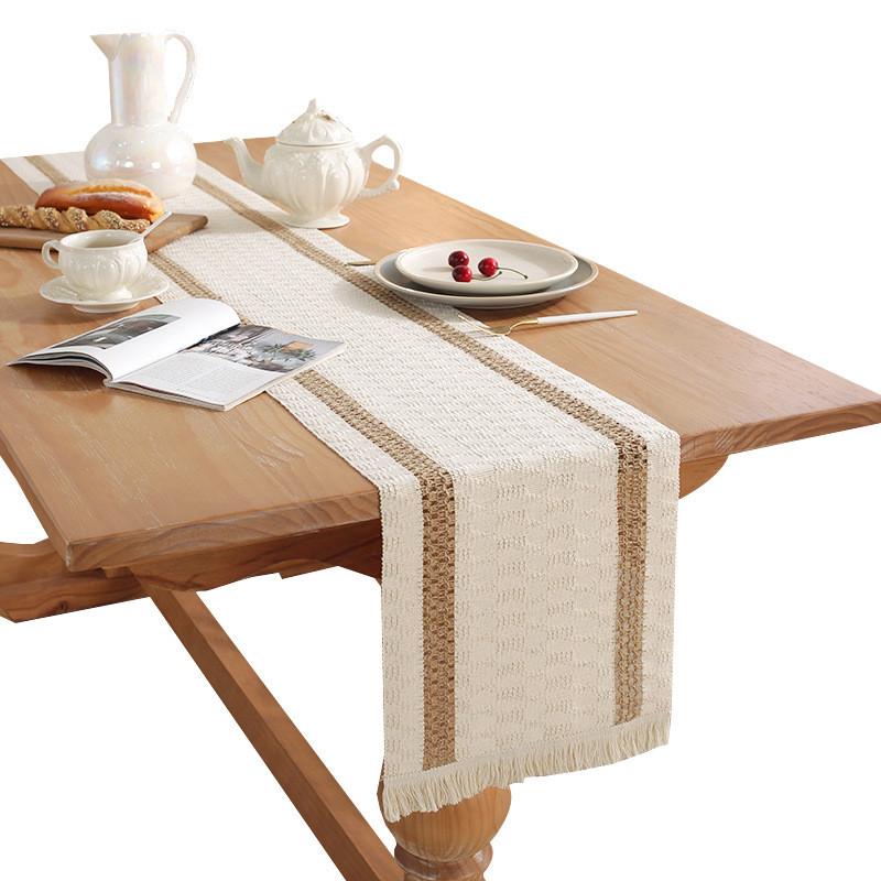 Nordic Minimalist Cotton Linen Table Runner With Tassels For Dining Room Decor