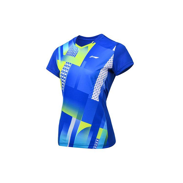 Li Ning Multifunctional Breathable Sweat-Absorbing Professional Competition Training Badminton Short Sleeve T-Shirt Women Tops Crystal-Blue AAYS064-2